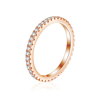 CZ eternity band ring, rose gold tone with round clear stones