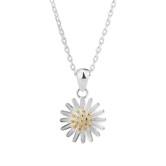Sterling Silver 12.5mm Daisy Sun Flower Pendant Necklace - sugarkittenlondon