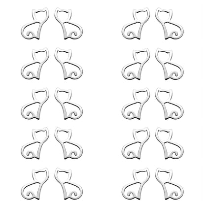 10 Pairs Sterling Silver Hollow Out Cat Kitten Stud Earrings