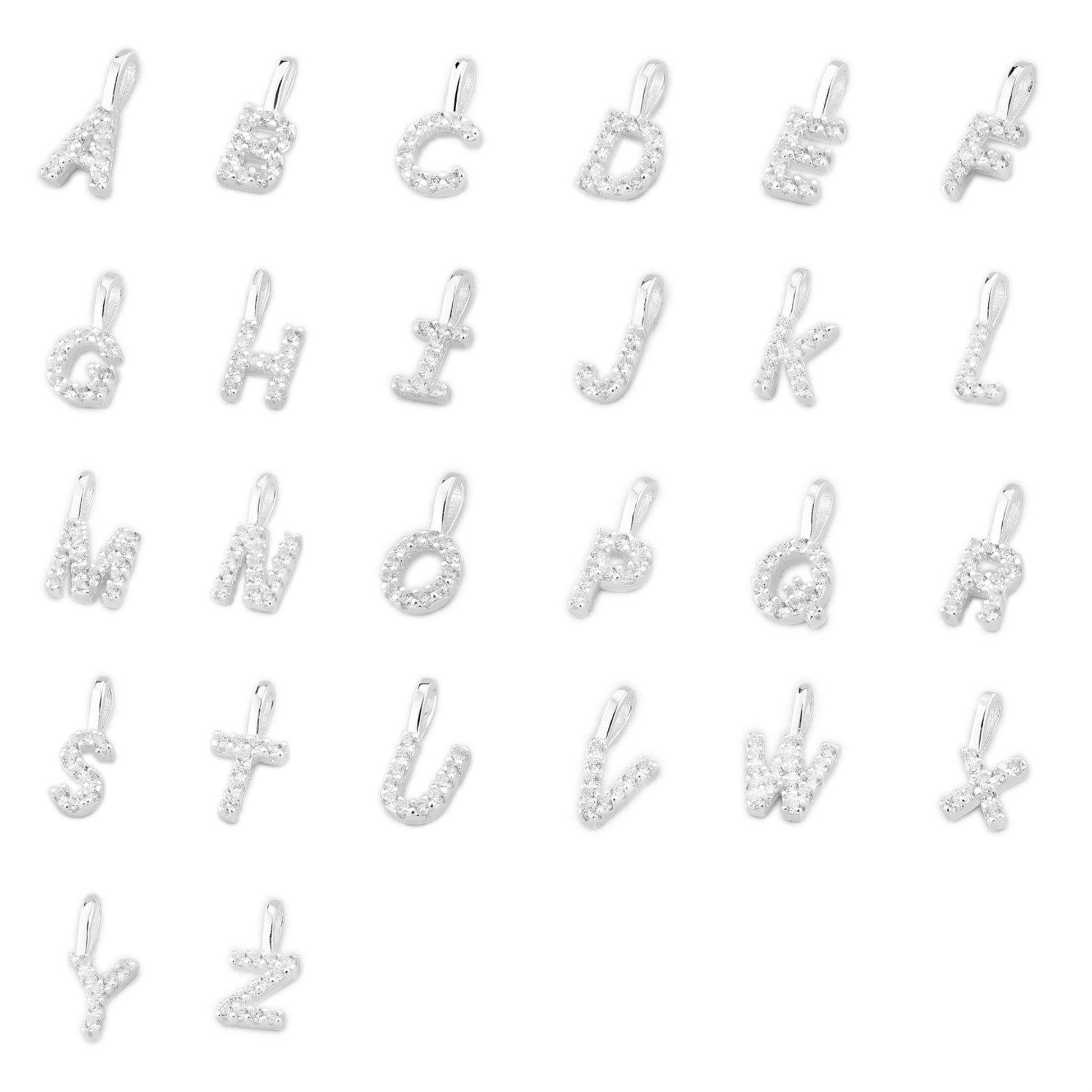 Mini alphabet charm set with rhinestone letter charms, assorted letters A–Z