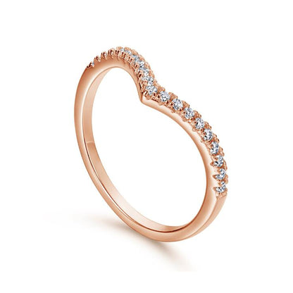 Rose Gold on Sterling Silver Wishbone Chevron Half Eternity 1.5mm Pave CZ Ring - sugarkittenlondon