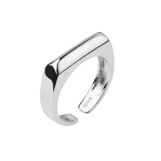 Sterling Silver Polished Plain Pointy Square Unisex Signet Open Band Ring - sugarkittenlondon