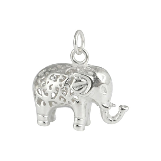 2-Tone Filigree Elephant Charm, silver elephant with decorative cutouts and bail loop