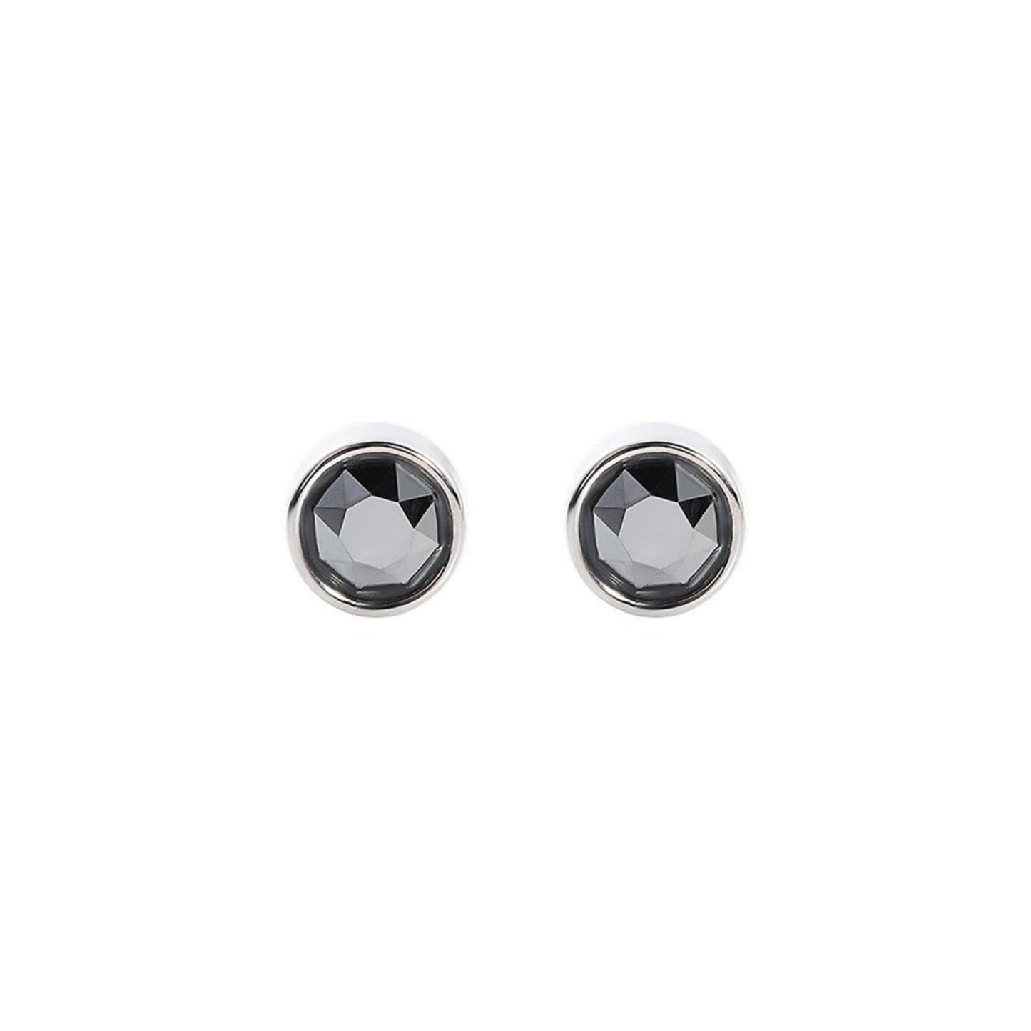 925 Sterling Silver CZ Stud Earrings with Round Bezel Setting in Clear or Black