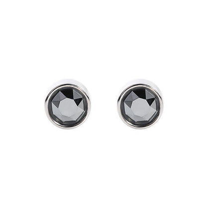 925 Sterling Silver CZ Stud Earrings with Round Bezel Setting in Clear or Black