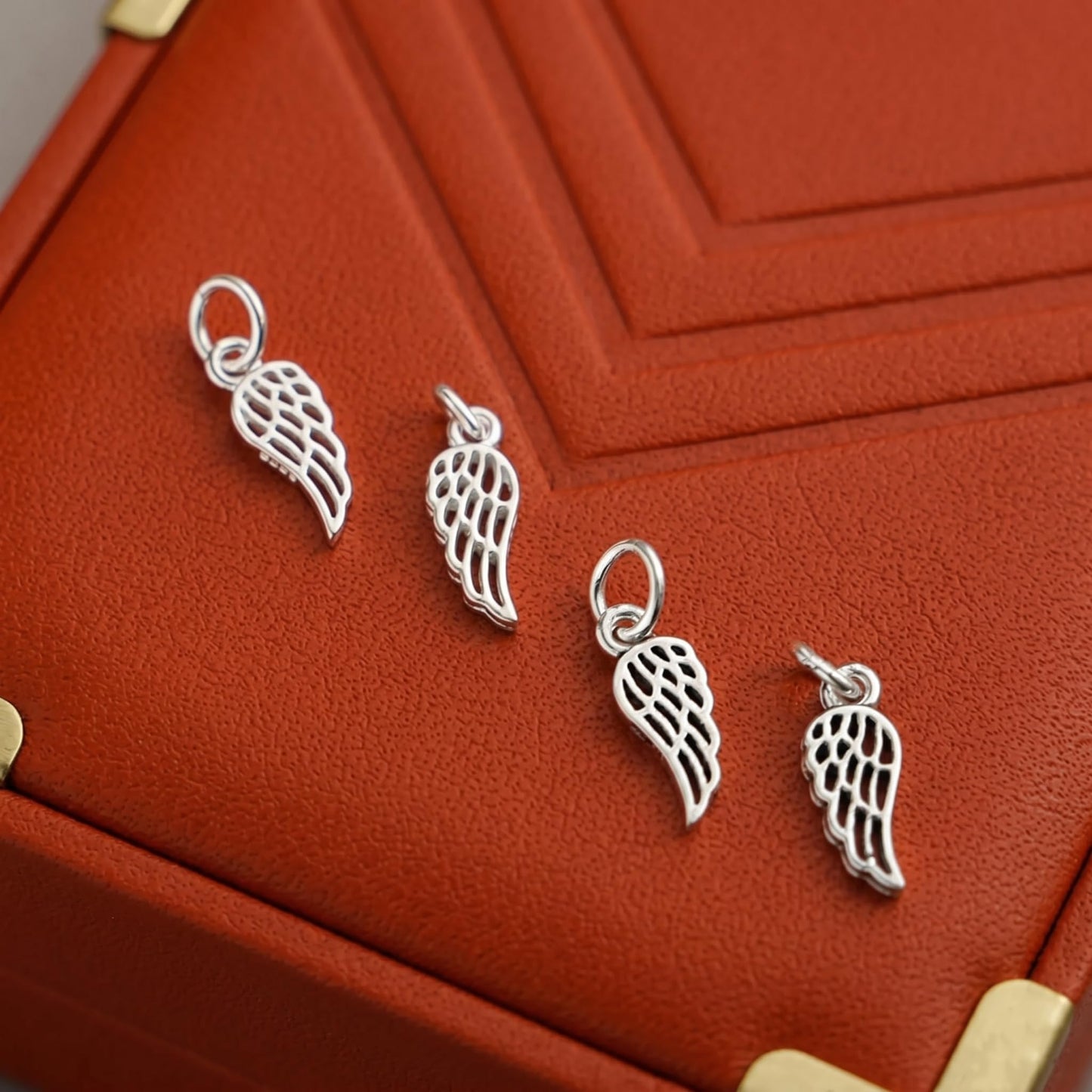 Sterling Silver Small Feather Angel Wing Charm Pendant For Necklace Bracelet Earrings (PS057x2_oxidized)