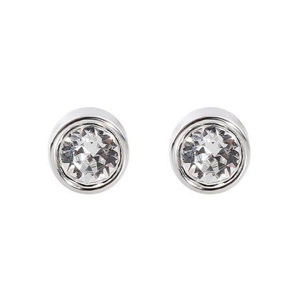 925 Sterling Silver CZ Stud Earrings with Round Bezel Setting in Clear or Black
