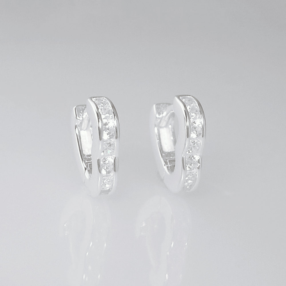 Sterling Silver 7mm Channel Set CZ Love Heart Eternity Huggie Hoop Earrings