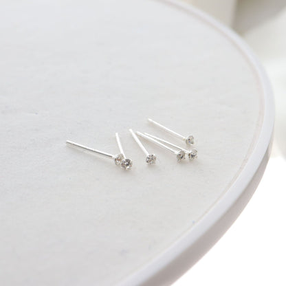 Sterling Silver 1.5mm Clear / Opal Round 4 Claw CZ Stud Earrings