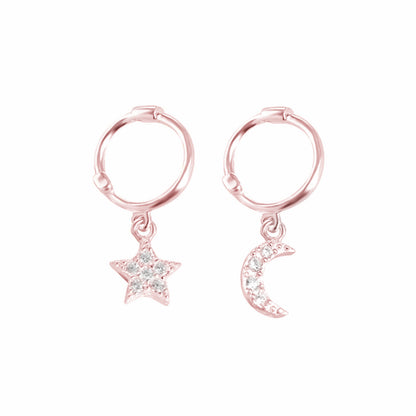 925 Sterling Silver Sleeper Hoop Moon Star Drop Earrings - sugarkittenlondon