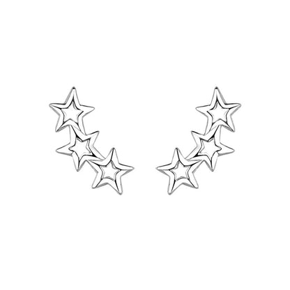 Sterling Silver Triple Hollow Lucky Stars Trinity Line Girls Stud Earrings Boxed