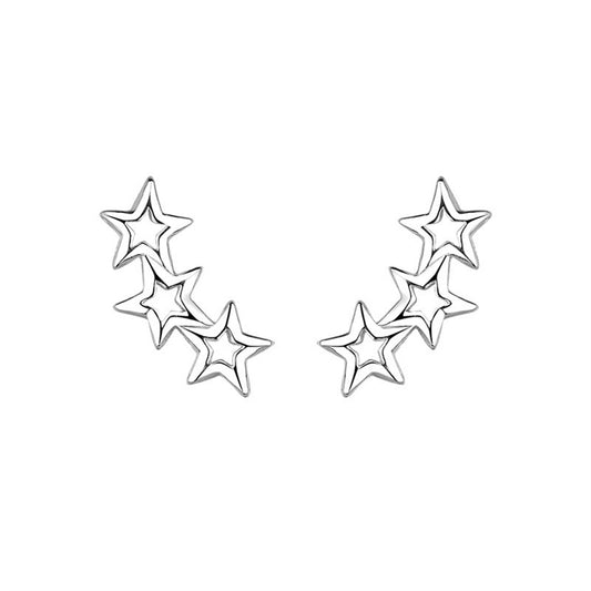 Sterling Silver Triple Hollow Lucky Stars Trinity Line Girls Stud Earrings Boxed