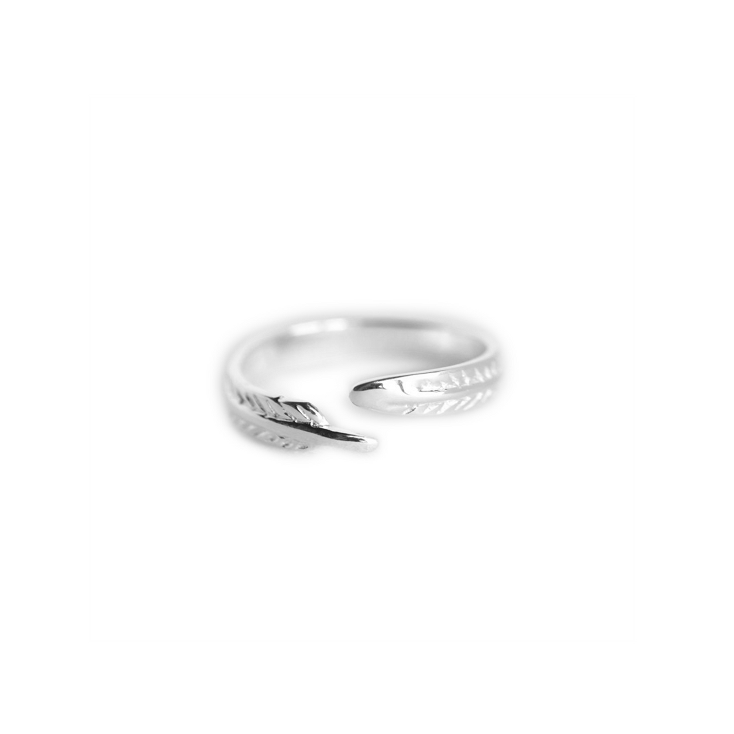 Sterling Silver Angel Feather Wing Leaf Thin Open End Wrap Ring J - L Sizable - sugarkittenlondon