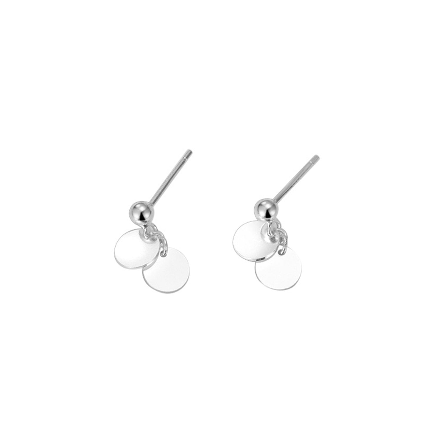 Silver Double Disc Drop Earrings
