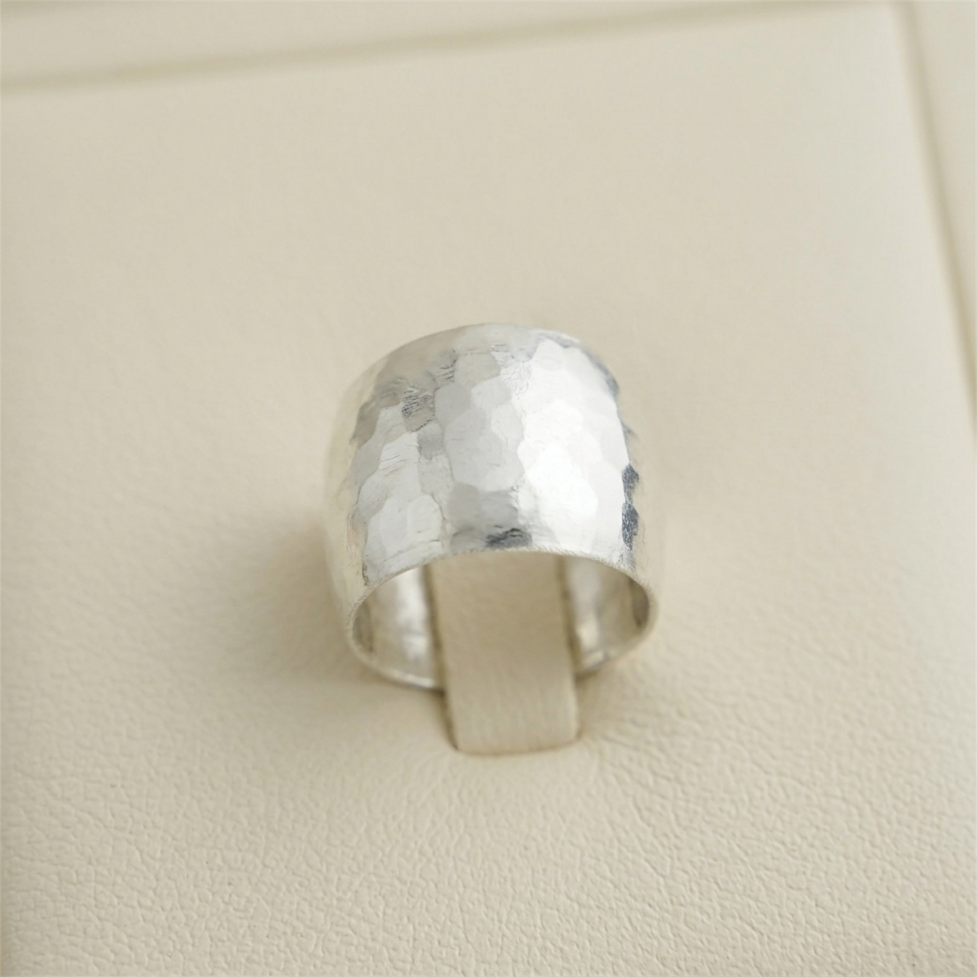 Hammered Wide Dome Ring, underside view: domed hammered top with smooth inner band