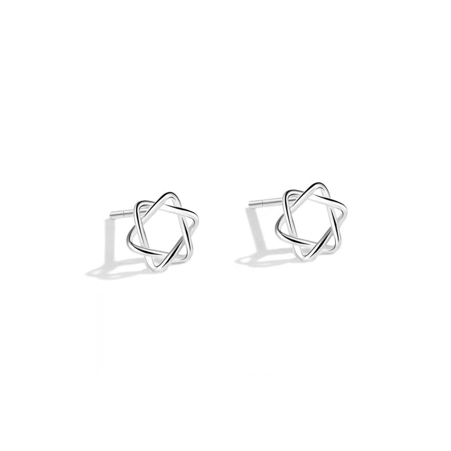 Fine Silver 6mm Hollow Six Pointed Star of David Hex Stud Earrings