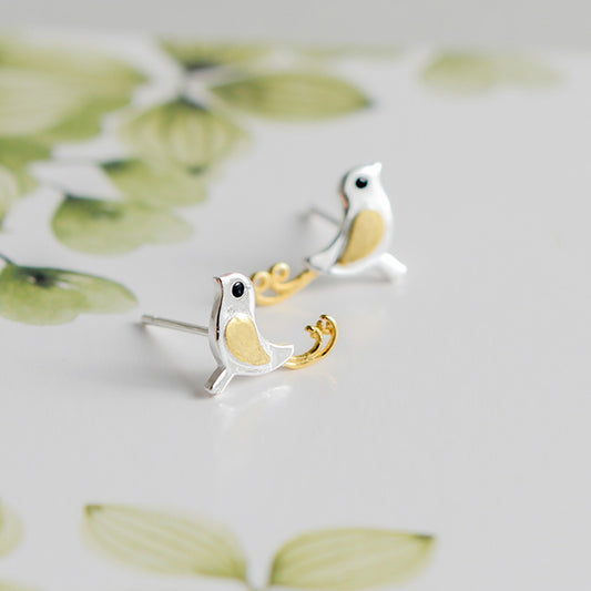 sugarkittenlondon Gold on Sterling Silver Canary Birds with Grooved Wings Stud Earrings