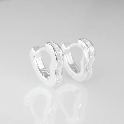 Sterling Silver 7mm Channel Set CZ Love Heart Eternity Huggie Hoop Earrings