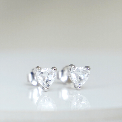 sugarkittenlondon Sterling Silver 5mm Clear Cut Heart Shaped CZ Stud Earrings Jewellery