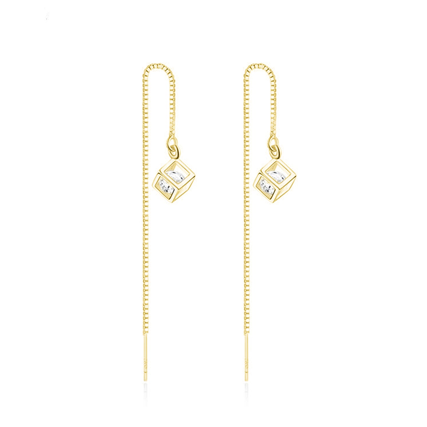 Cube CZ Dangle Theader Earrings with Sterling Silver Posts and Backs