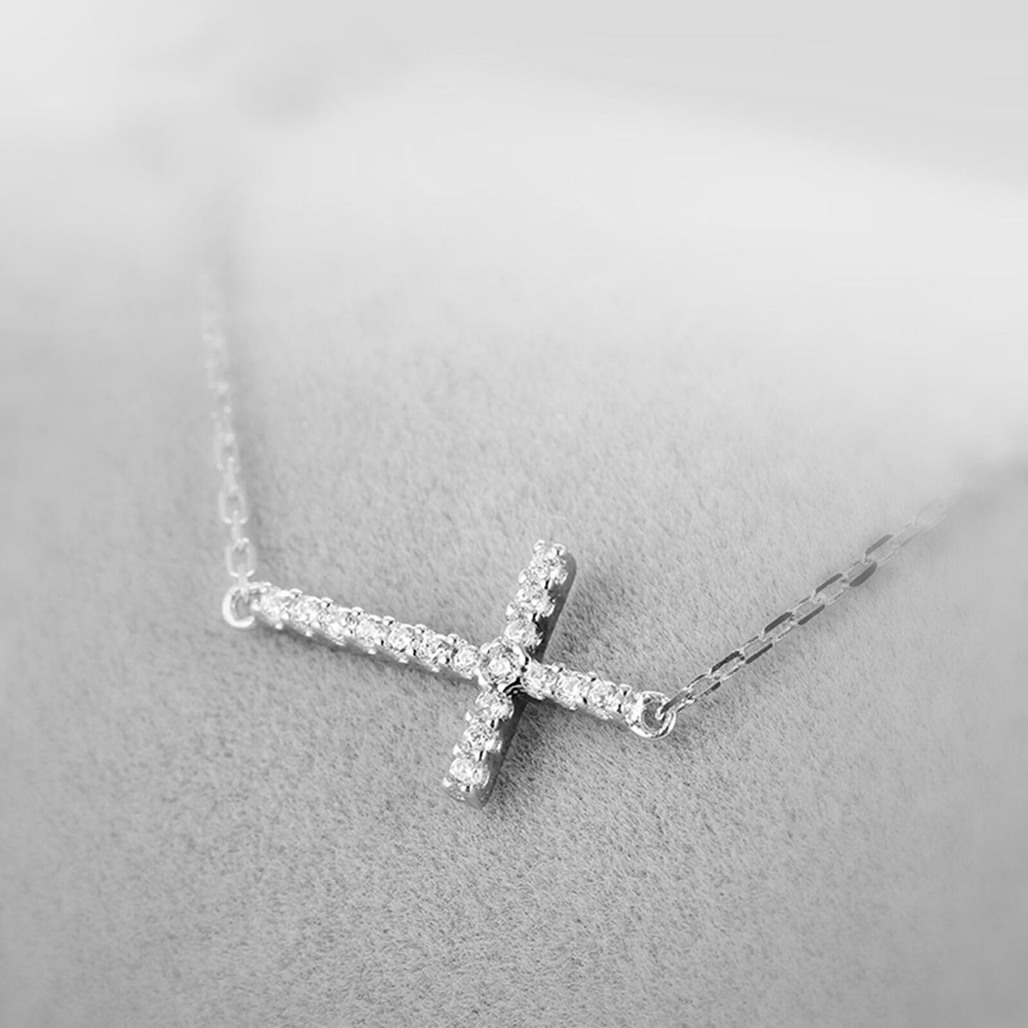 Sideways Cross CZ Necklace