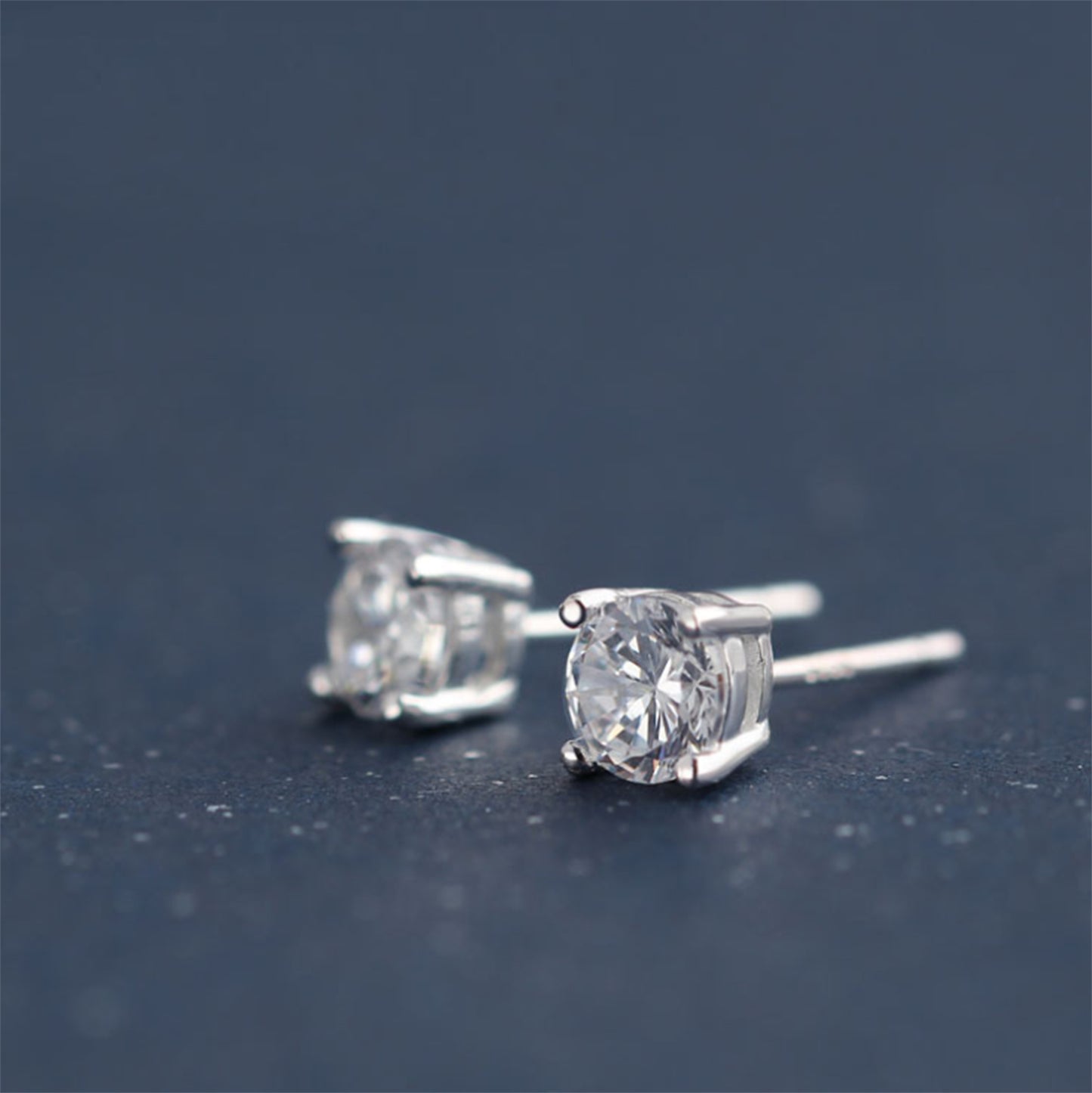 Sterling Silver 4 Claw Round 5mm CZ Stud Earrings Light Blue Aquamarine Clear White