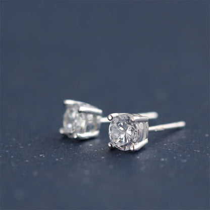 Sterling Silver 4 Claw Round 5mm CZ Stud Earrings Light Blue Aquamarine Clear White