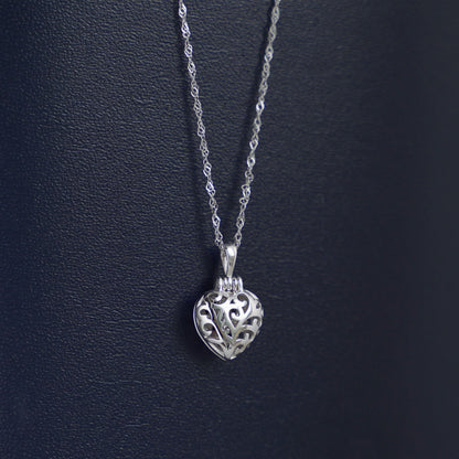 Sterling Silver Filigree Floral Love Heart Locket Hidden Ring Pendant Necklace - sugarkittenlondon