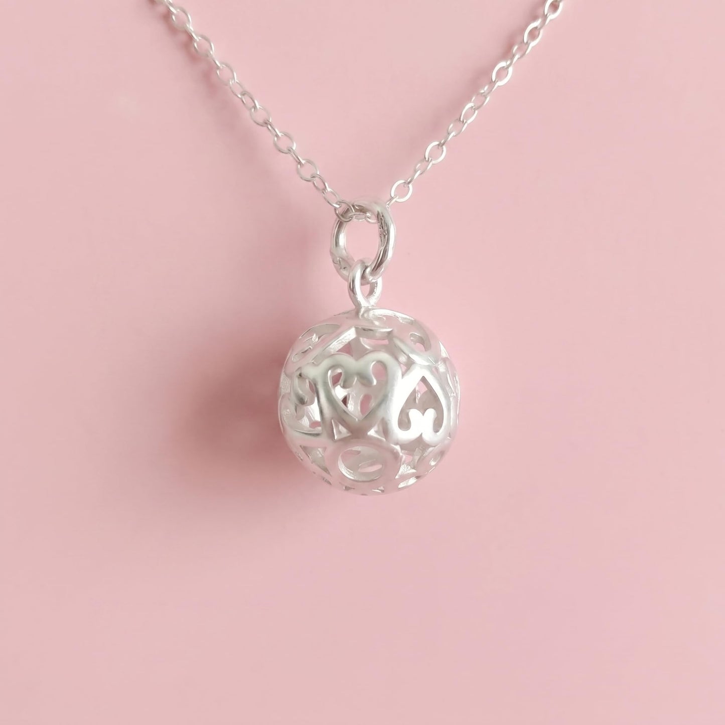 Sterling Silver 10mm Filigree 3D Love Heart Ball Charm Necklace Bracelet Pendant