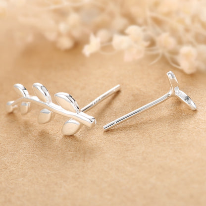 Sterling Silver Mismatch Leaf Stud Climber Stud Earrings