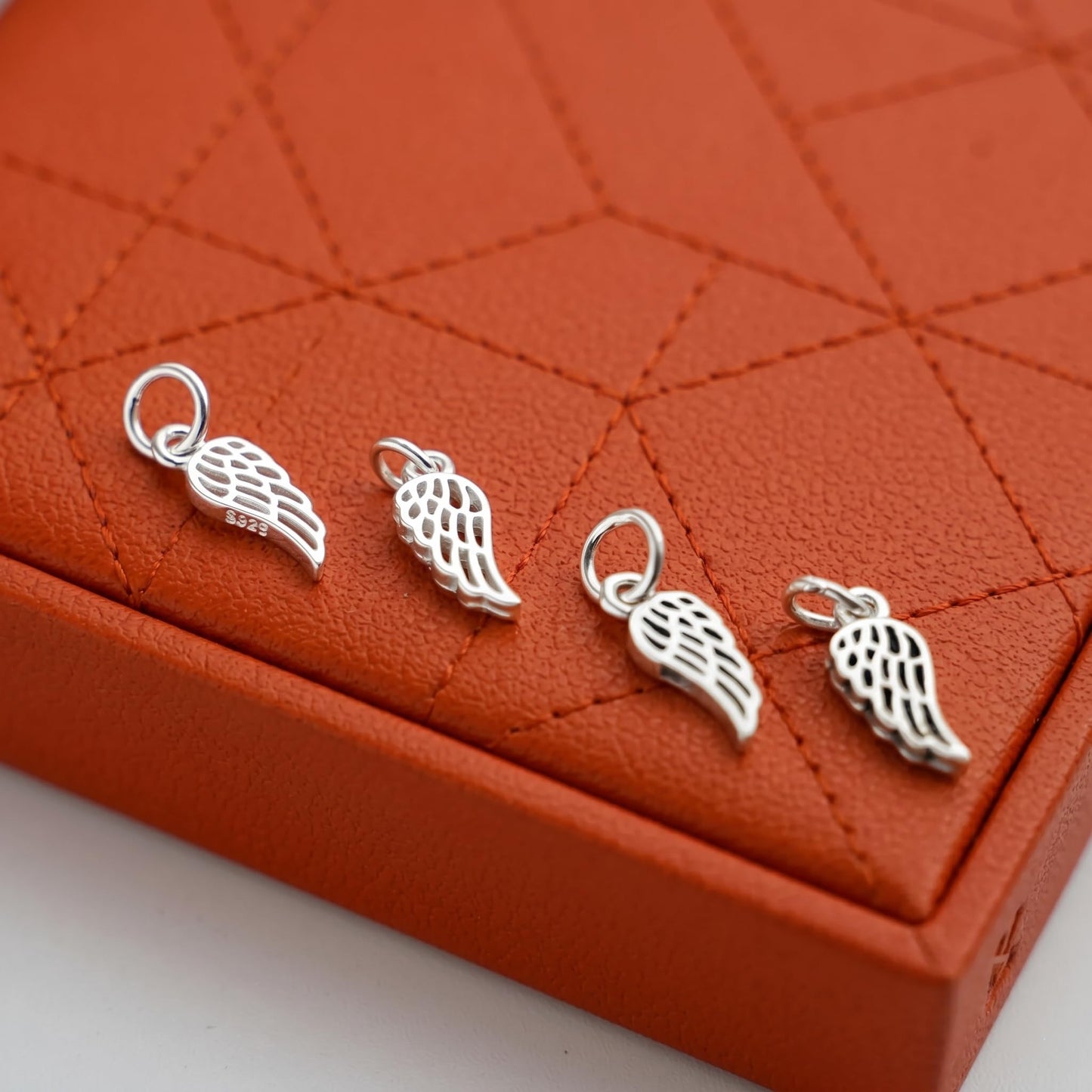 Sterling Silver Small Feather Angel Wing Charm Pendant For Necklace Bracelet Earrings (PS057x2_oxidized)