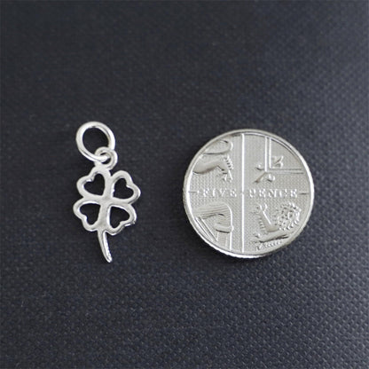 Sterling Silver Lucky Four Leaf Clover Pendant Charm For Necklace Bracelet