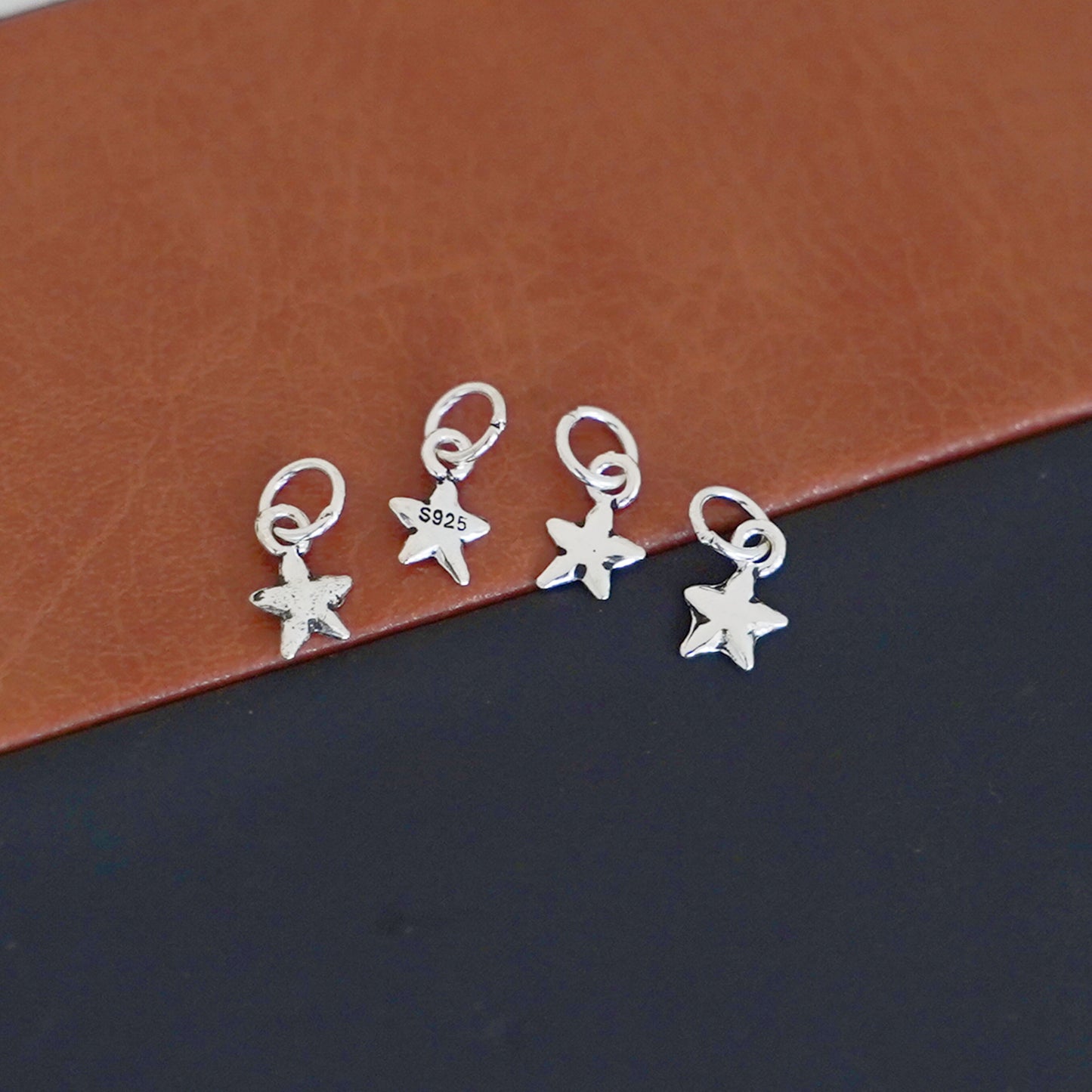 Sterling Silver Oxidized Tiny Puffy Plain Lucky Star Pendants Charms Set of 4 - sugarkittenlondon