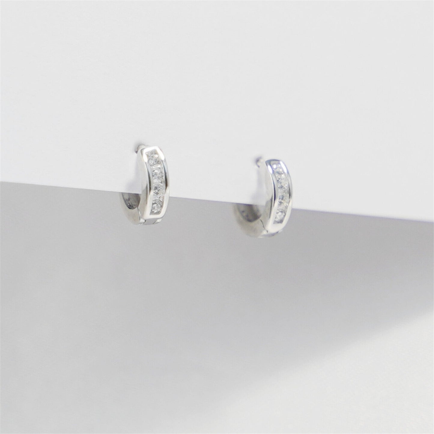 Sterling Silver Channel-Set CZ Huggie Hoop Earrings 5mm