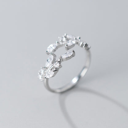 Sterling Silver Sparkling Crystal CZ Leaf Feather Bridal Wrap Ring 2 Tones - sugarkittenlondon