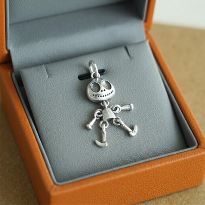 Ghost face pendant in gift box, silver-tone with articulated arms and legs
