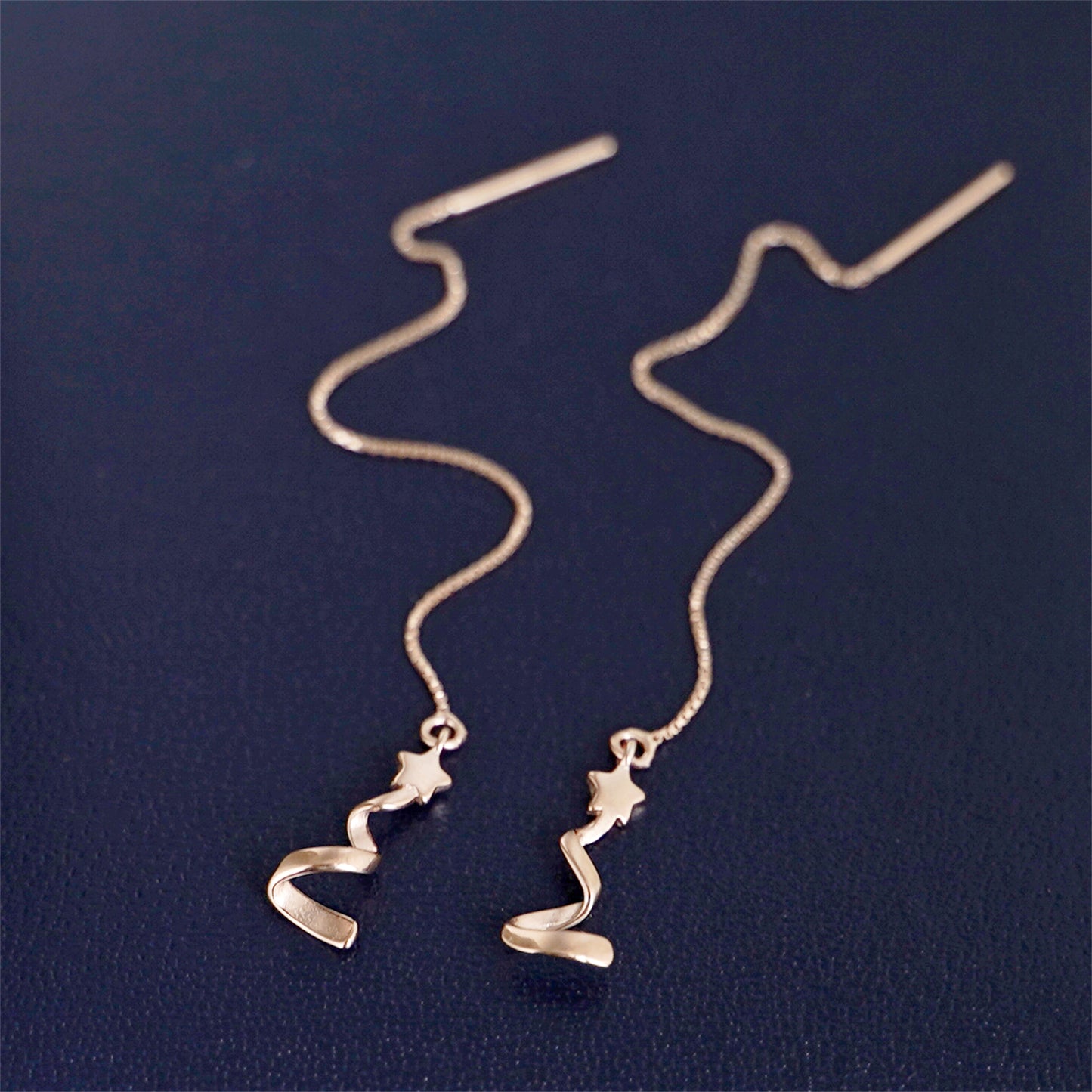 Sterling Silver Star Ribbon Christmas Tree Pull Through Threader Earrings