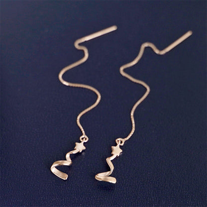 Sterling Silver Star Ribbon Christmas Tree Pull Through Threader Earrings