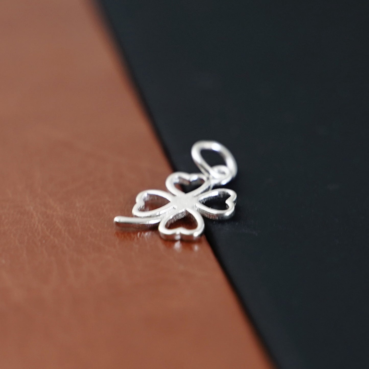 Sterling Silver Hollow Luck Four Leaf Clover With Love Hearts Charm Pendant - sugarkittenlondon