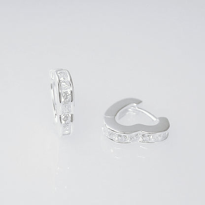 Sterling Silver 7mm Channel Set CZ Love Heart Eternity Huggie Hoop Earrings