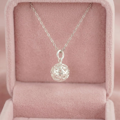 Sterling Silver 10mm Filigree 3D Love Heart Ball Charm Necklace Bracelet Pendant