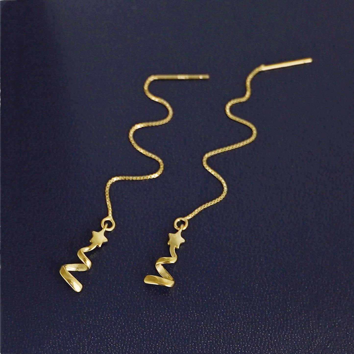 Sterling Silver Star Ribbon Christmas Tree Pull Through Threader Earrings