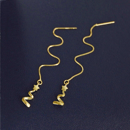 Sterling Silver Star Ribbon Christmas Tree Pull Through Threader Earrings