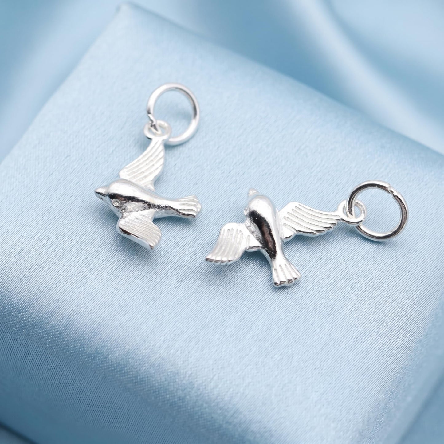 Sterling Silver Little 3d Shiny Flying Bird Pendant Charm For Earrings Necklace Bracelet