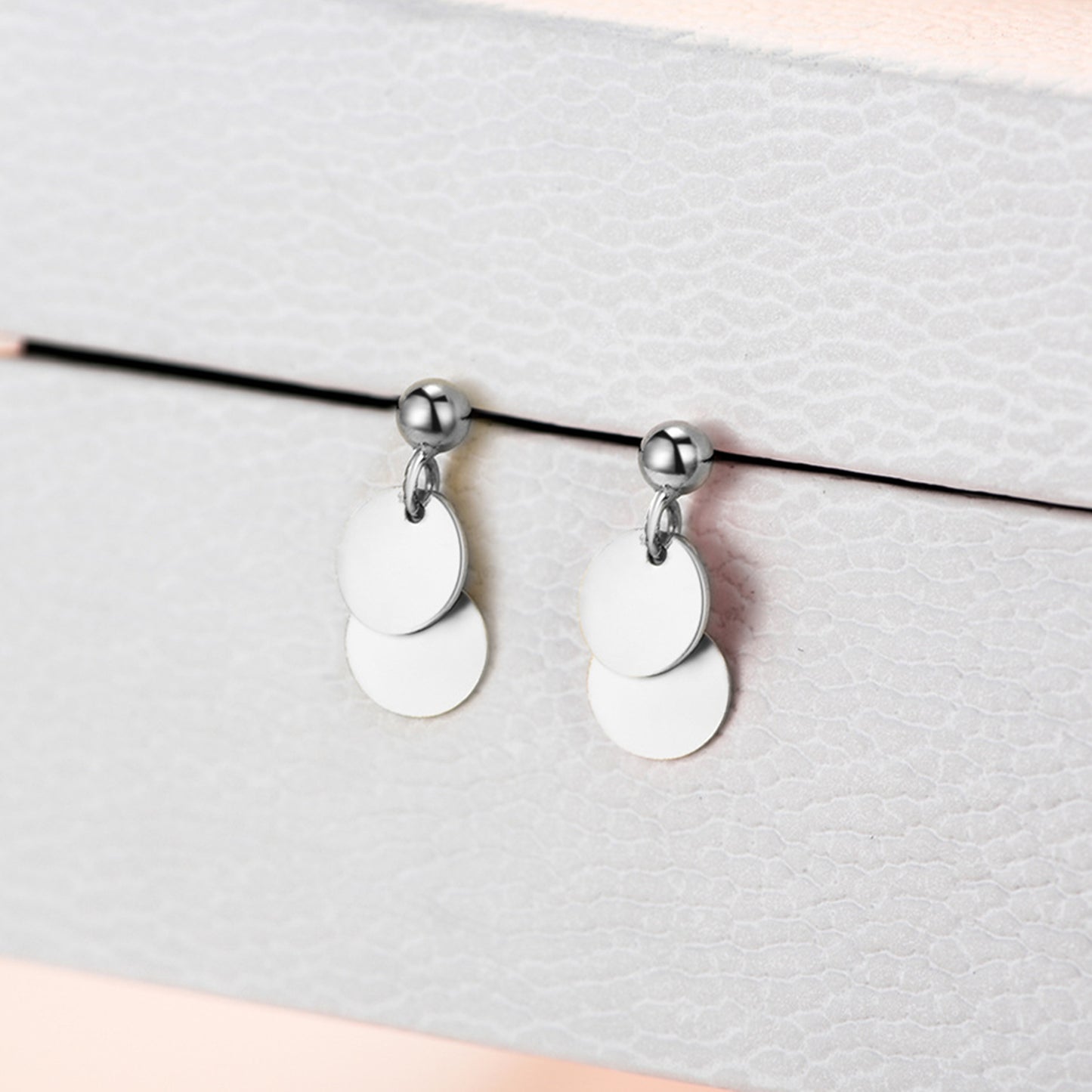 Silver Double Disc Drop Earrings