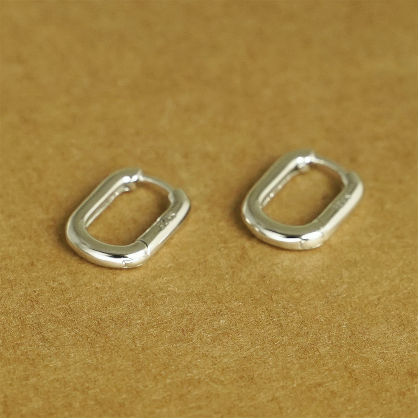 Sterling Silver Plain Oval Square Hoop Earrings Unisex 14mm 2 Tones