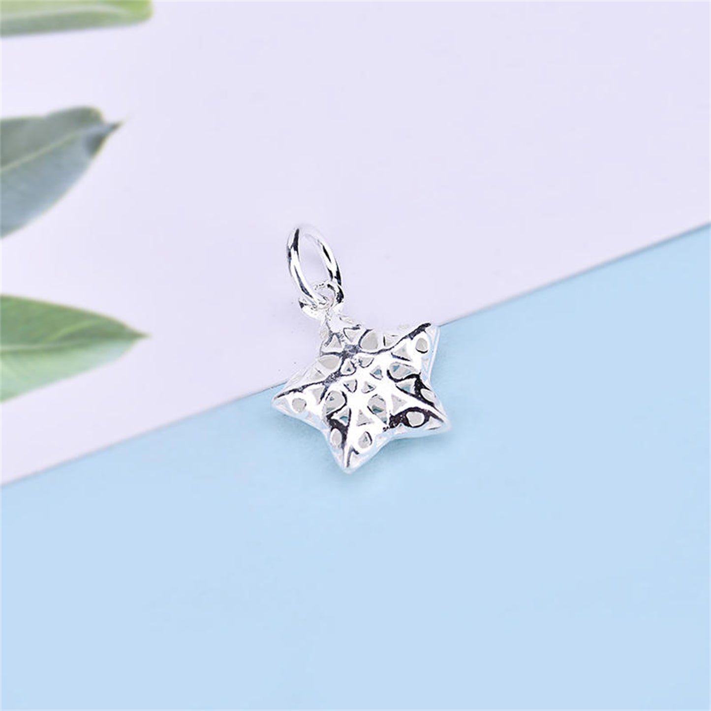 Sterling Silver Hollow Out Filigree Puffy Star Lucky Charm Pendant - sugarkittenlondon