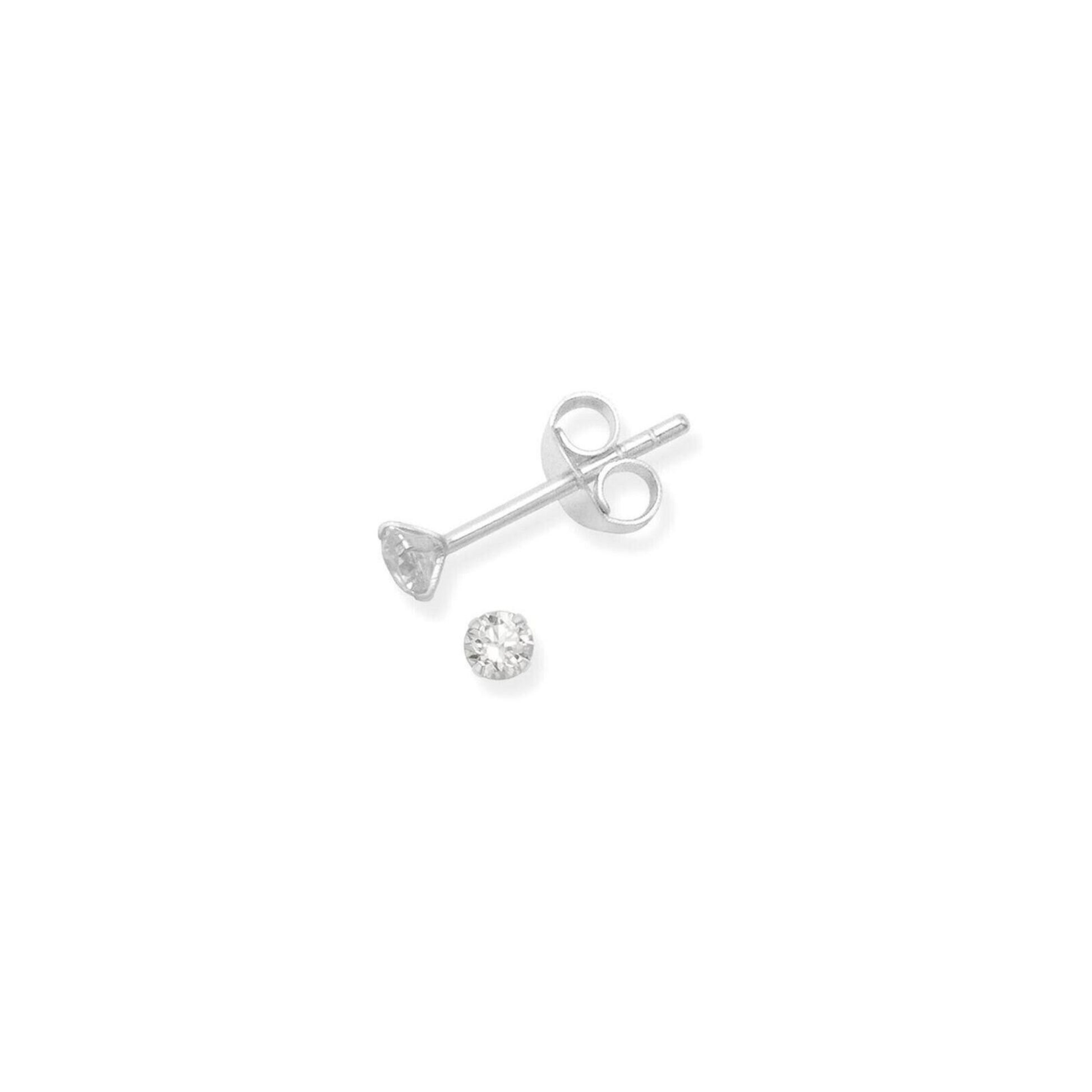 Sterling Silver 2mm 3mm 4mm Clear Black Round 4 Claw Cubic Zirconia Stud Earrings - sugarkittenlondon