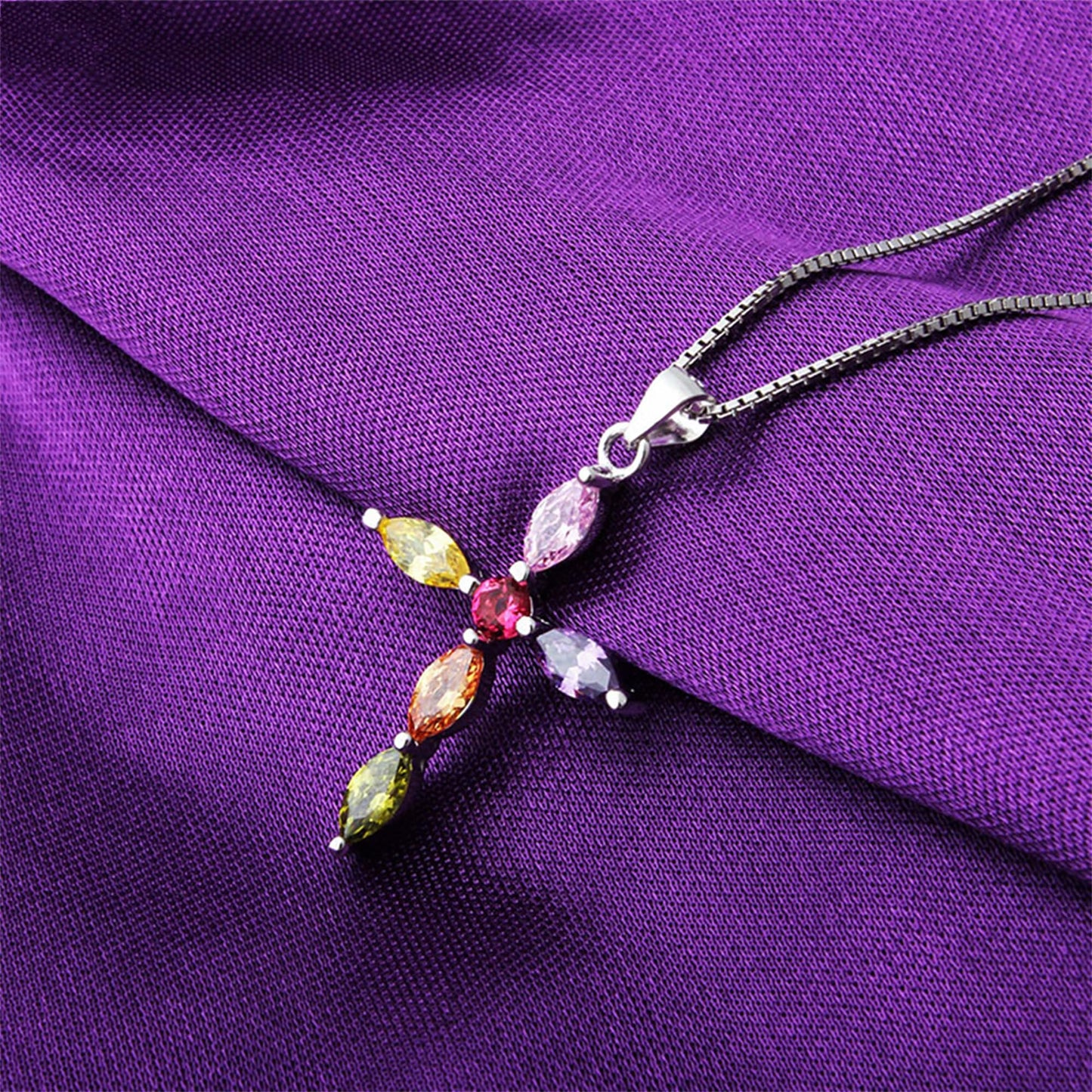 Multi-Coloured CZ Cross Pendant
