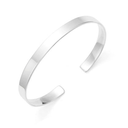 Polished cuff bangle, smooth silver-tone open cuff bracelet